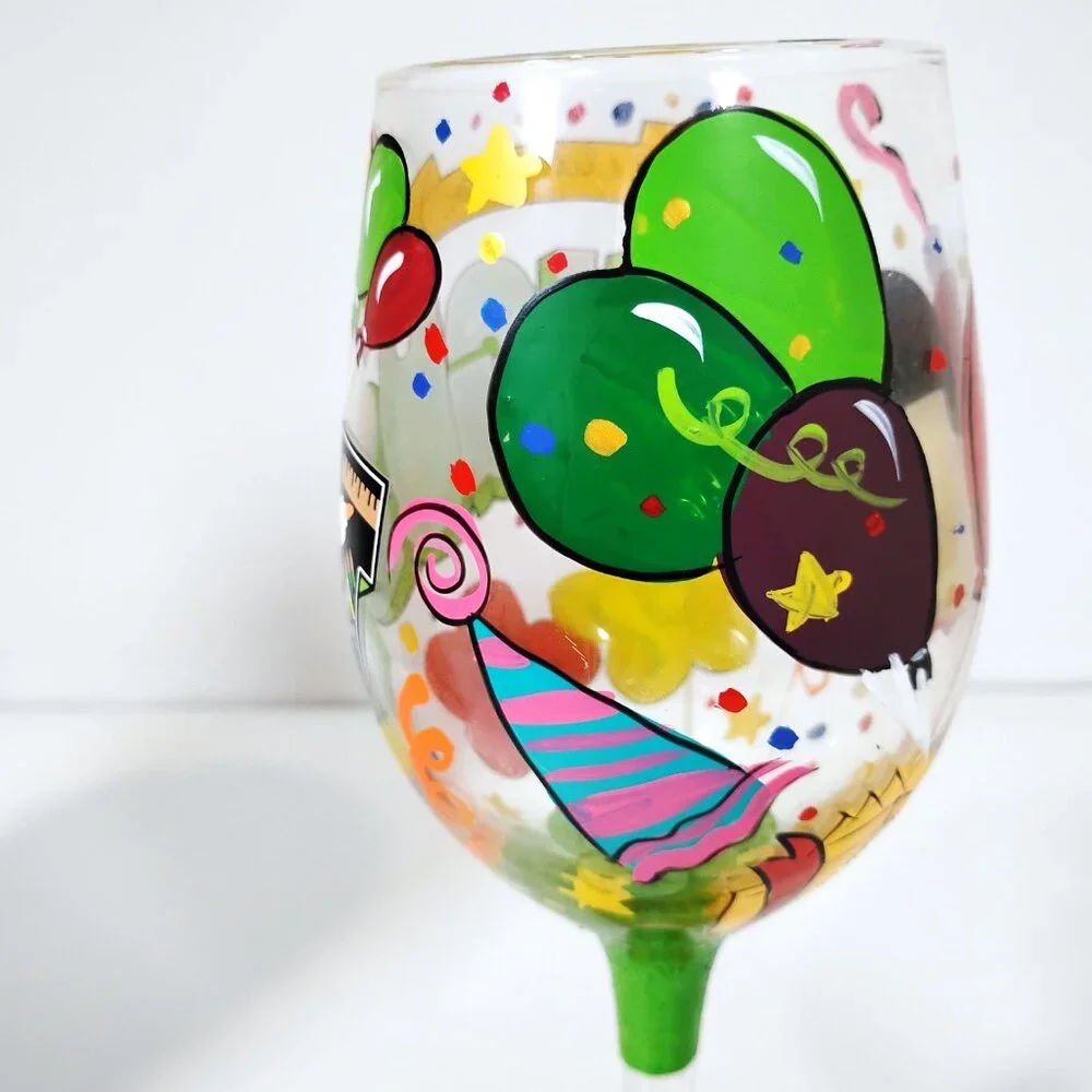 Lolita Painted Wine Glass Rhinestones August Birthday
